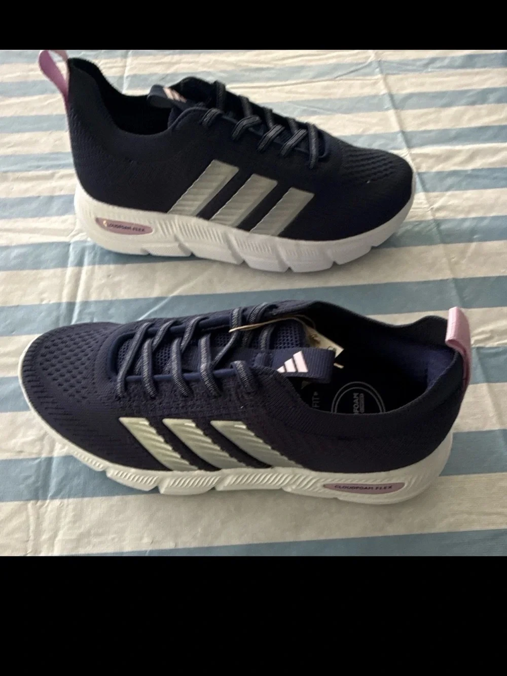 Adidas Cloudfoam Flex Slounge Wide Black White Womens 5.5 Mens 4.5 KI3456